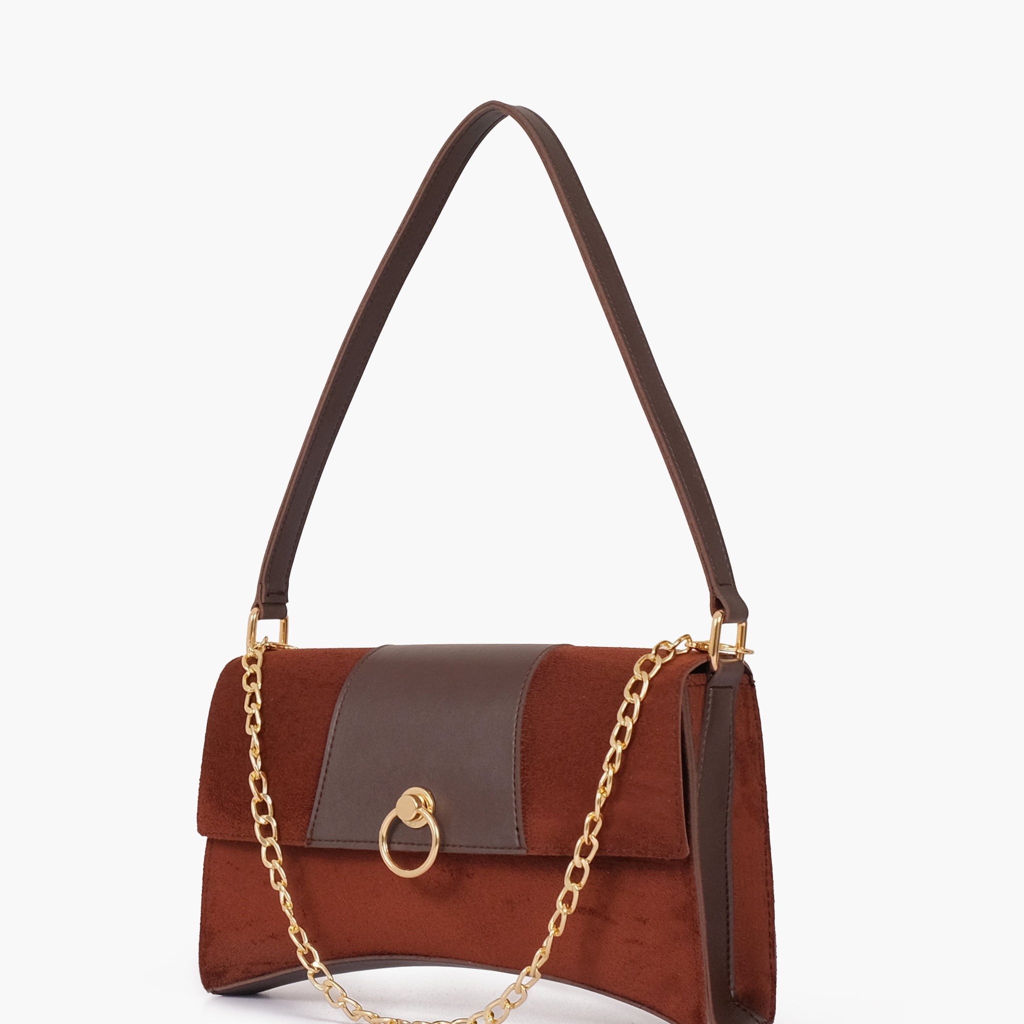 Dark brown suede buckle envelope bag